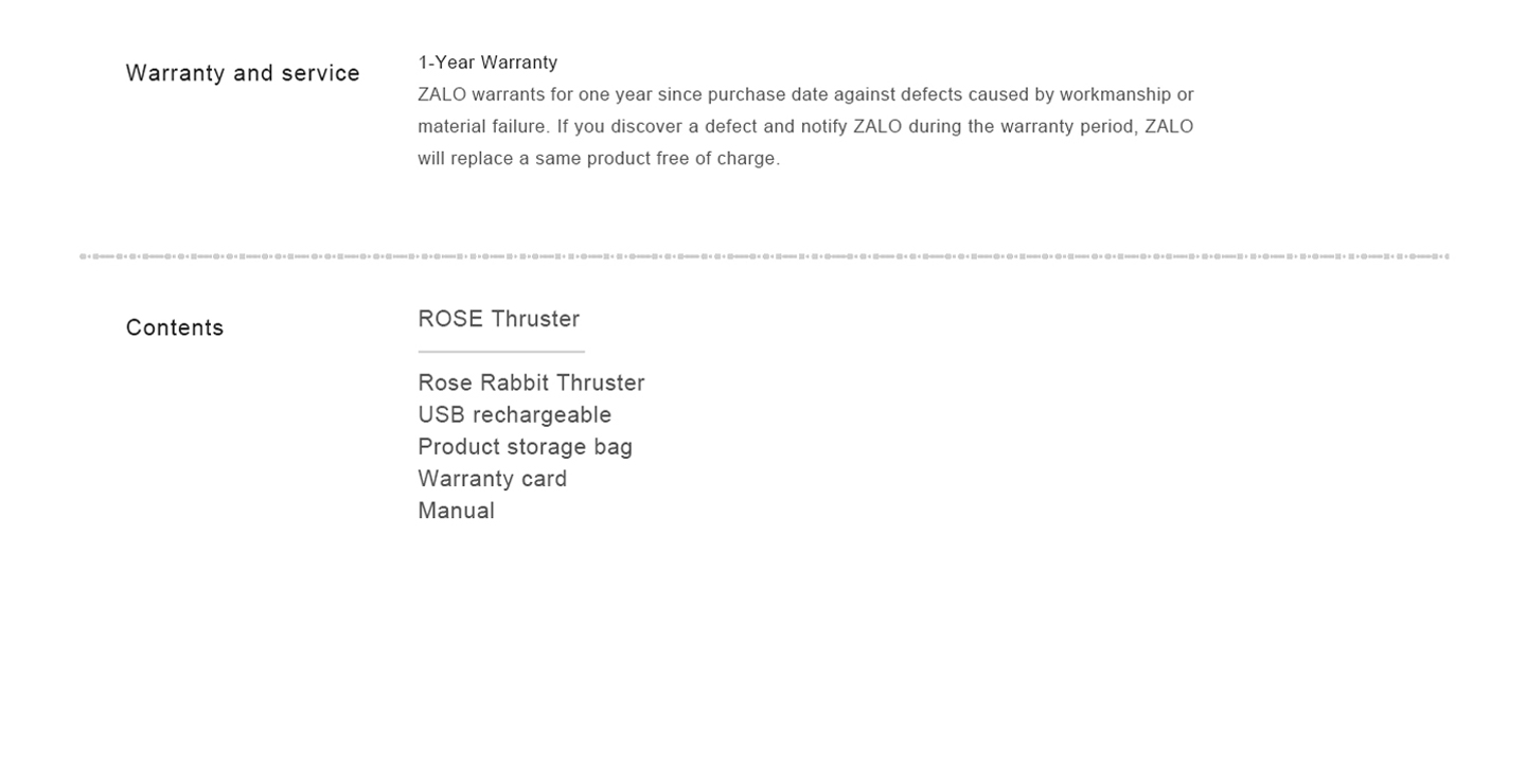 Zalo Rose Thruster Spesifikasi 2